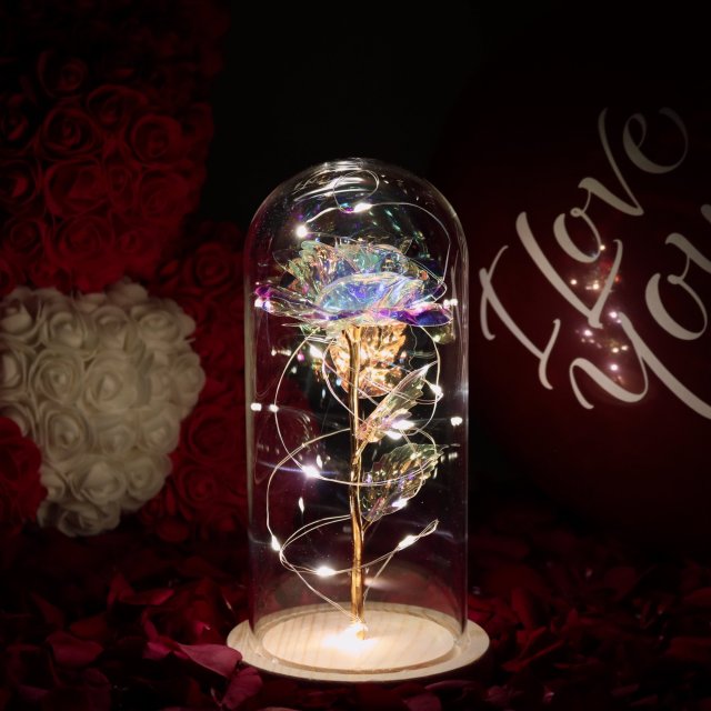 New beauty and the beast rose Galaxy Rose In Flask LED Flashing Flowers Valentine&#39;s Day Gift birthday Christmas day gift